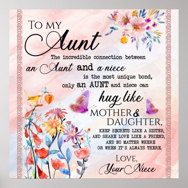 To My Aunt Gift, Butterfly Gift From Niece Poster (Front)