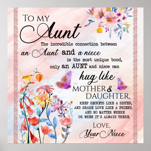To My Aunt Gift, Butterfly Gift From Niece Poster (Front)