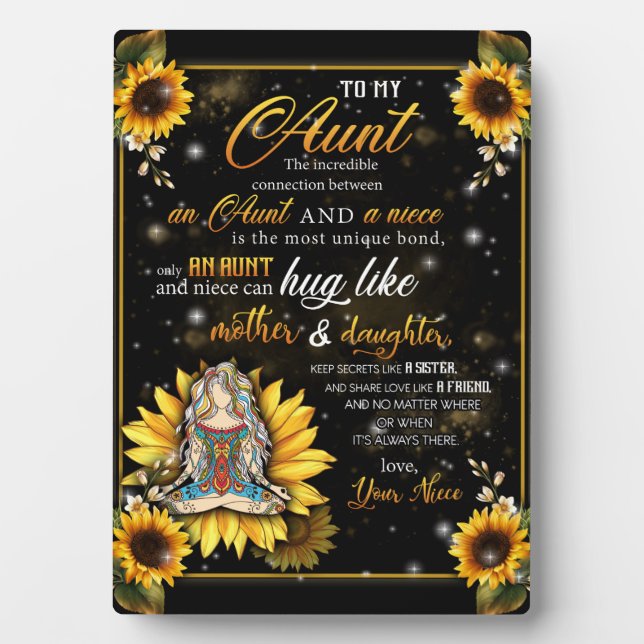 To My Aunt Gift, Cute Sunflower Gift From Niece Plaque (Front)