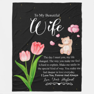 To My Beautiful Wife From Husband Flower Fleece Blanket