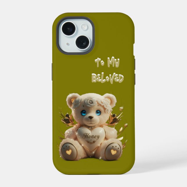 To My Beloved – Porcelain-Inspired Teddy Bear iPhone 15 Case (Back)