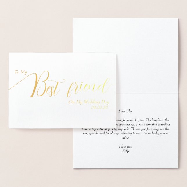 To My Best Friend on My Wedding Day Elegant Script Foil Card (Display)