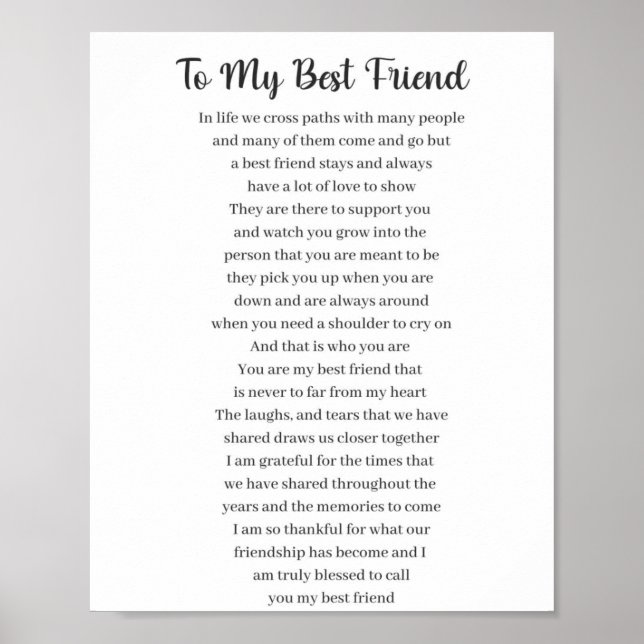 To My Best Friend Poem Poster (Front)