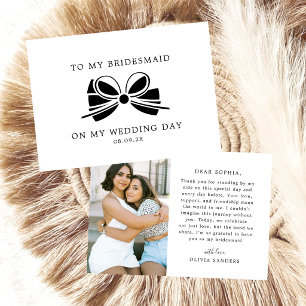 To My Bridesmaid Coquette Bow Wedding Day Photo Thank You Card