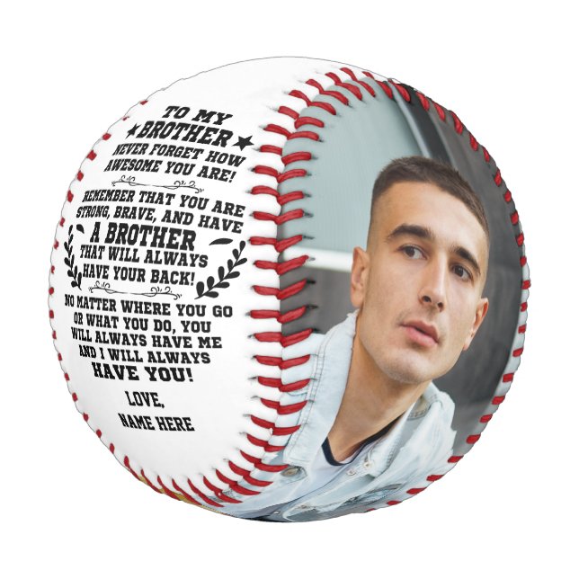 To My Brother gift From Brother with Custom Photo Baseball (Angled)