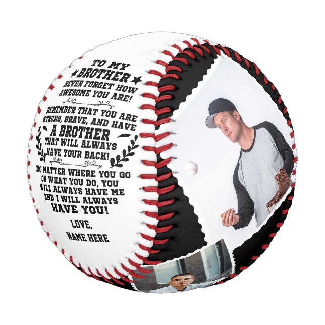 To My Brother gift From Brother with Custom Photo Baseball (Angled)