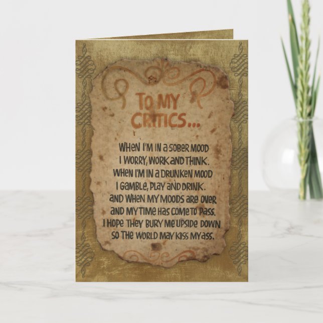 'To my critics' Birthday Card (Front)