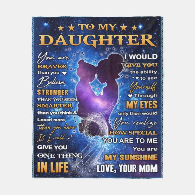 To My Daughter Birthday Gift, Cute Mum Baby Gift Fleece Blanket (Front)