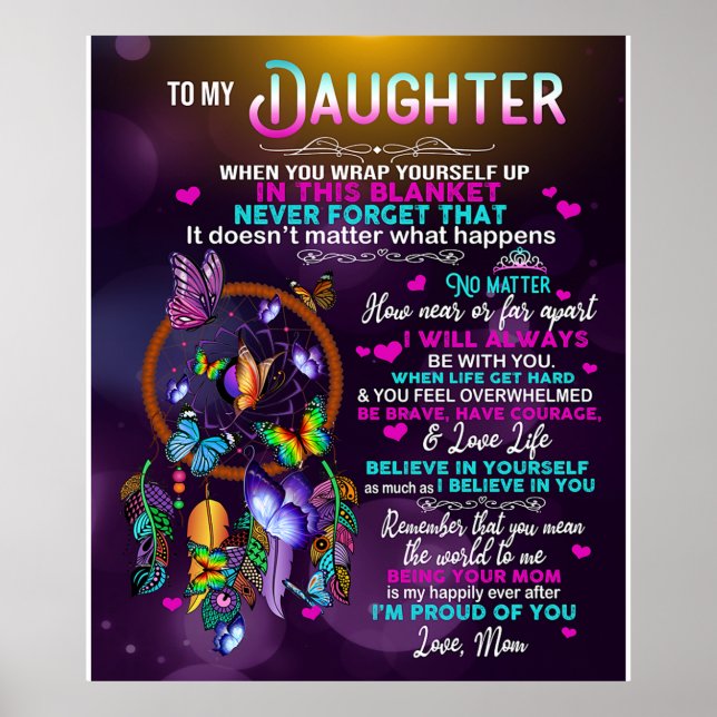 To My Daughter Butterflies Gift, Daughter Birthday Poster (Front)