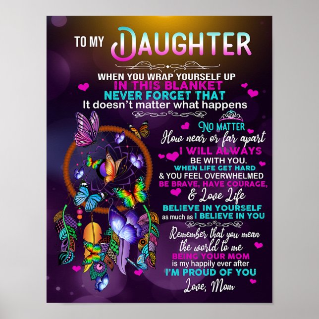 To My Daughter Butterflies Gift, Daughter Birthday Poster (Front)