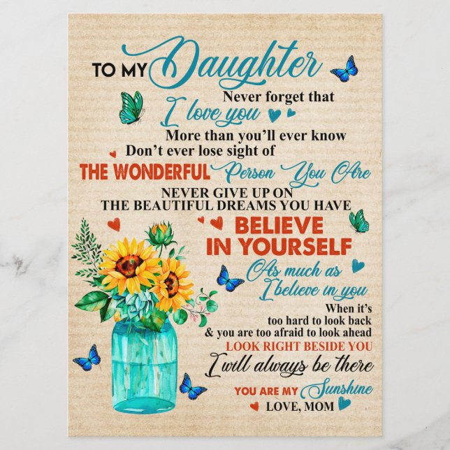 To My Daughter Gift,Butterfly Lover,Sunflower Gift Menu (Front)