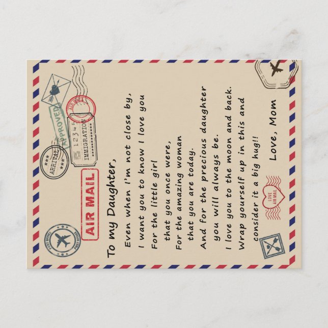 To My Daughter Gift, Love Letter Daughter And Mum Announcement Postcard (Front)