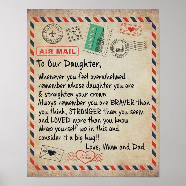 To My Daughter Gift, Love Letter To Our Daughter Poster (Front)