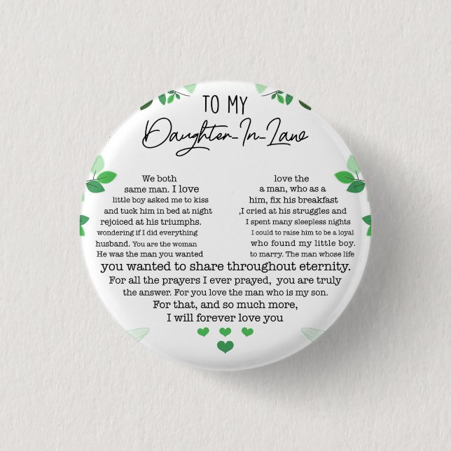 To my daughter in law 3 cm round badge (Front)