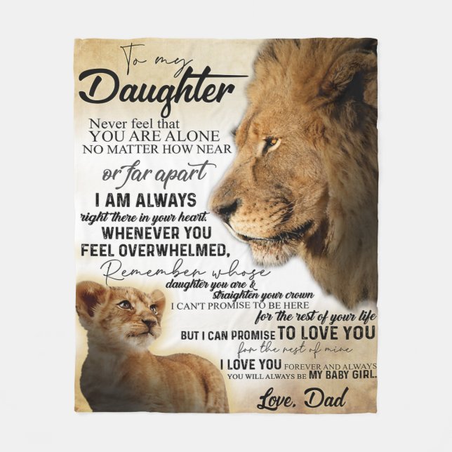 To My Daughter Lion Family Gift, Daughter Birthday Fleece Blanket (Front)
