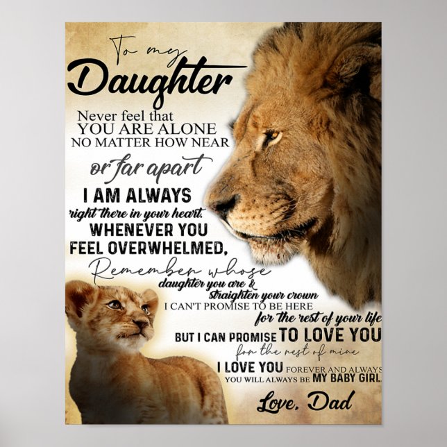 To My Daughter Lion Family Gift, Daughter Birthday Poster (Front)