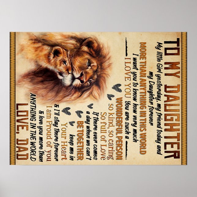 To My Daughter Lion Family Gift, Daughter Birthday Poster (Front)
