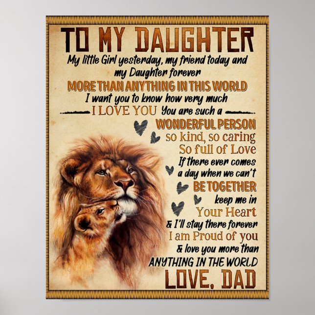 To My Daughter Lion Family Gift, Daughter Birthday Poster (Front)