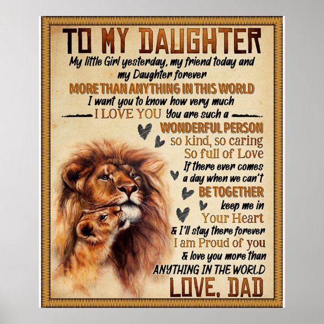 To My Daughter Lion Family Gift, Daughter Birthday Poster (Front)