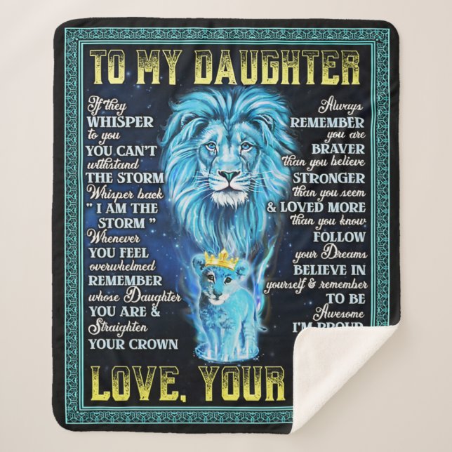 To My Daughter Lion Gift, Gift From Lion Dad Sherpa Blanket (Front)