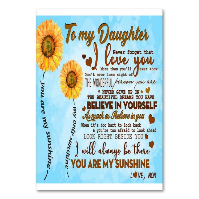 To my daughter | Special letter to my daughter Table Number (Front)