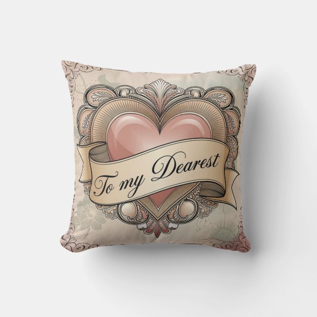 To My Dearest: Ornate Heart Design Cushion (Front)