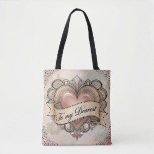 To My Dearest: Ornate Heart Design Tote Bag