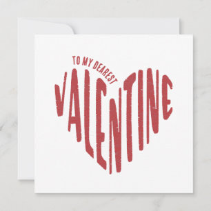 To My Dearest Valentine Red Heart Word Art Minimal Holiday Card