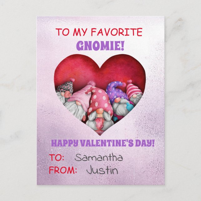 To my Favourite Gnomie Valentine's day  Postcard (Front)