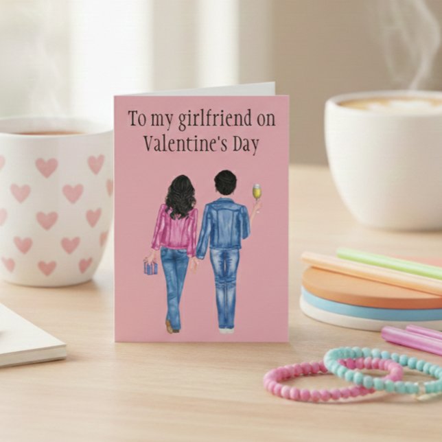 To my Girlfriend on Valentine's Day Watercolor Holiday Card (Creator Uploaded)