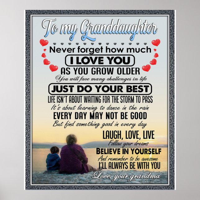 To My Granddaughter, Baby Girl Birthday Gift Idea Poster (Front)