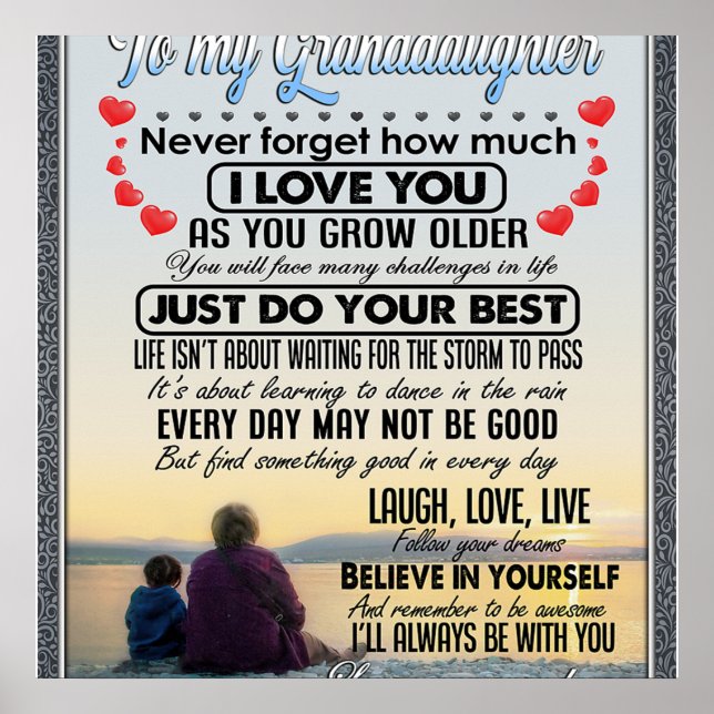 To My Granddaughter, Baby Girl Birthday Gift Idea Poster (Front)