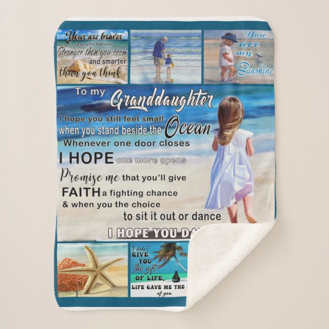 To My Granddaughter Beach And Sea My Sunshine Sherpa Blanket (Front)