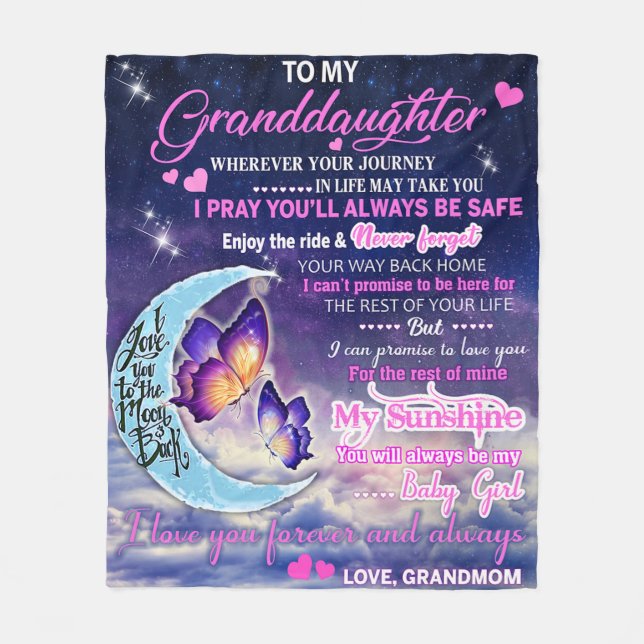To My Granddaughter Butterflies Birthday Gift Idea Fleece Blanket (Front)