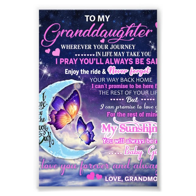 To My Granddaughter Butterflies Birthday Gift Idea Photo Print (Front)