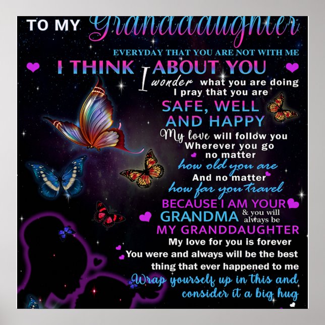 To My Granddaughter Butterflies Birthday Gift Idea Poster (Front)