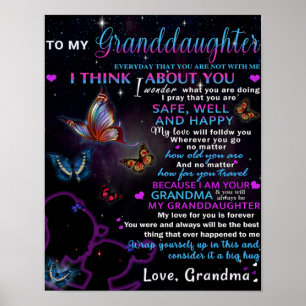 To My Granddaughter Butterflies Birthday Gift Idea Poster