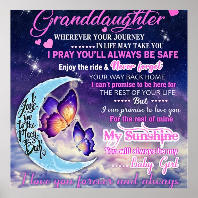 To My Granddaughter Butterflies Birthday Gift Idea Poster (Front)