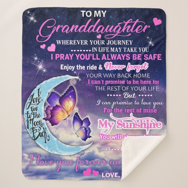 To My Granddaughter Butterflies Birthday Gift Idea Sherpa Blanket (Front)