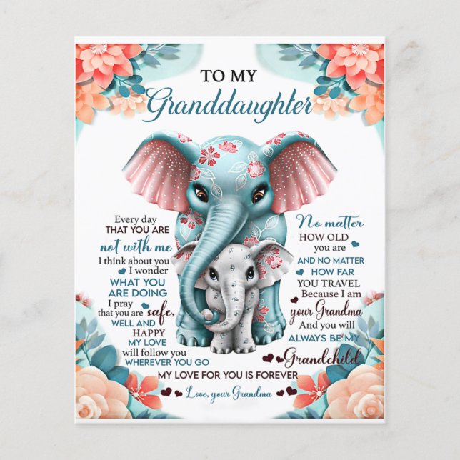 To My Granddaughter Elephant Birthday Gift Idea Flyer (Front)
