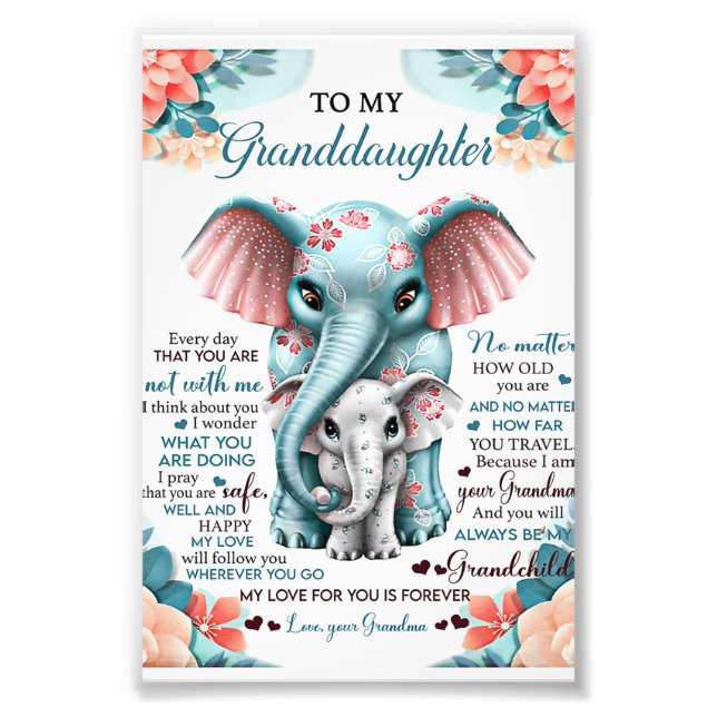 To My Granddaughter Elephant Birthday Gift Idea Photo Print (Front)