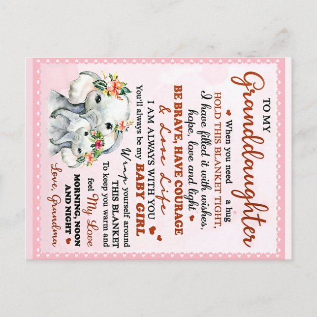 To My Granddaughter Elephant Birthday Gift Idea Postcard (Front)