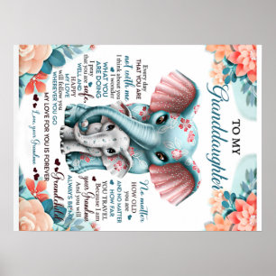 To My Granddaughter Elephant Birthday Gift Idea Poster