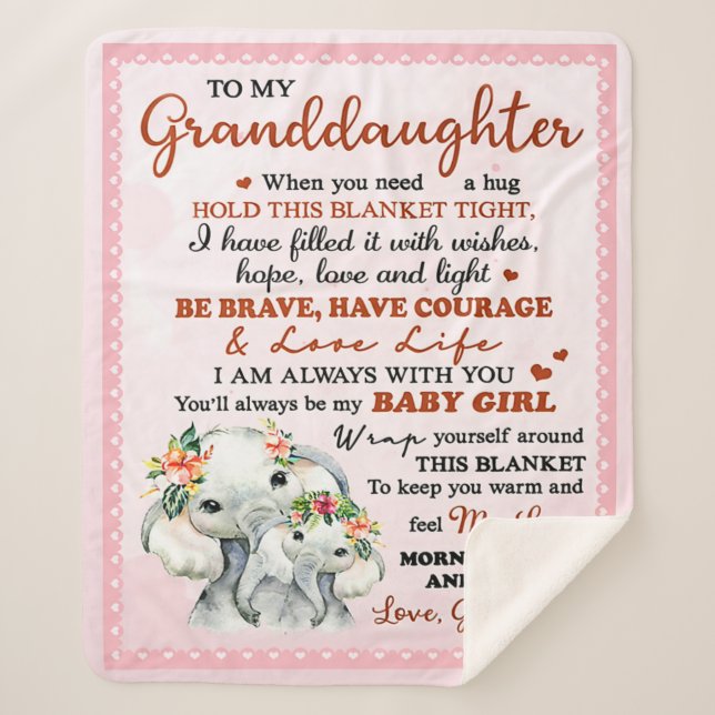 To My Granddaughter Elephant Birthday Gift Idea Sherpa Blanket (Front)