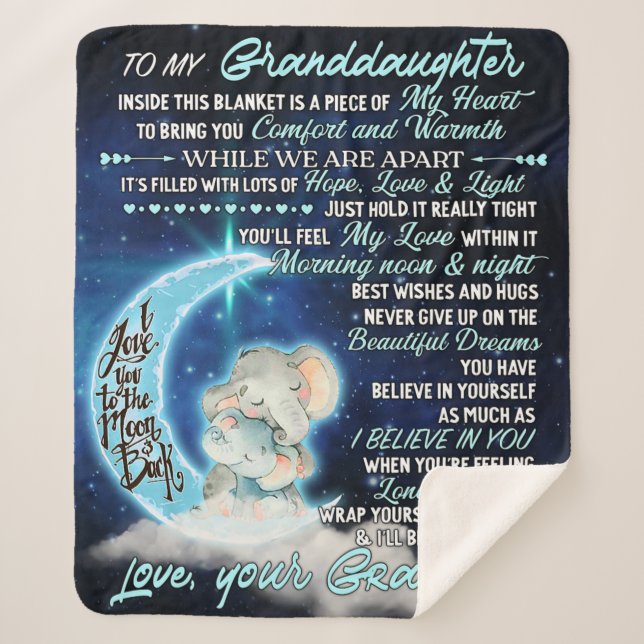 To My Granddaughter Elephant  Birthday Gift Idea Sherpa Blanket (Front)