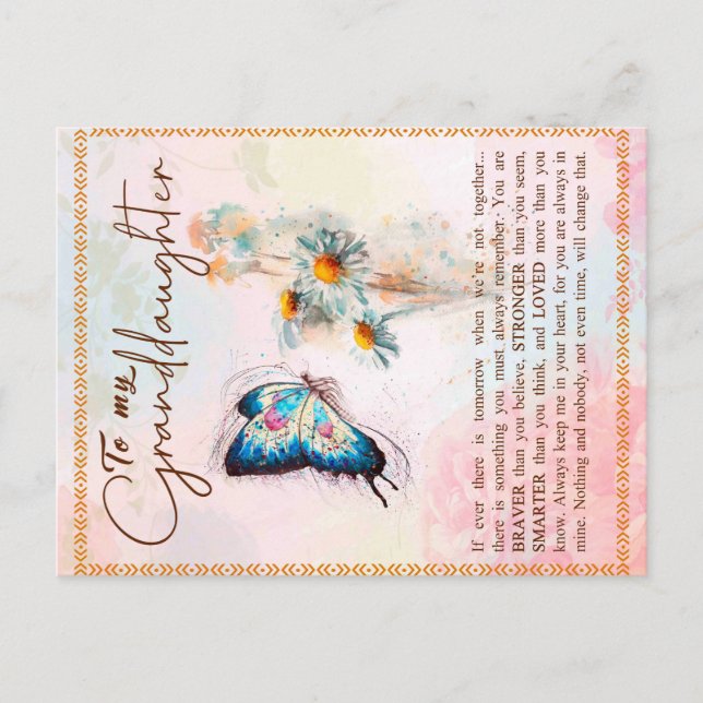 To My Granddaughter Gift,Cute Butterfly Lover Gift Announcement Postcard (Front)