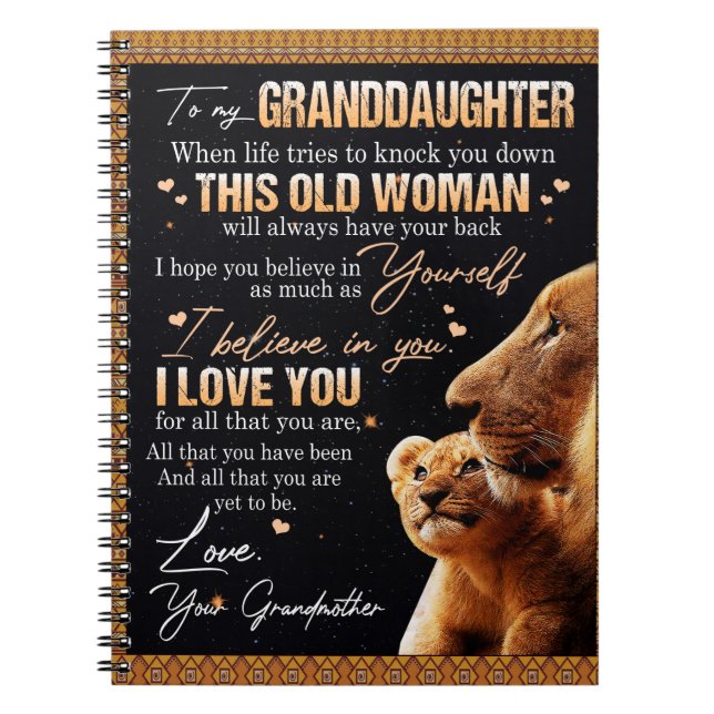To My Granddaughter Gift From Grandma, Lion Lovers Notebook (Front)