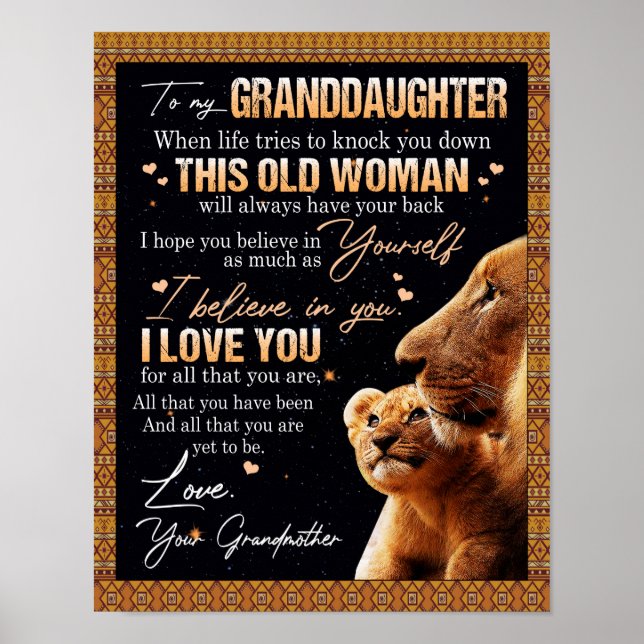 To My Granddaughter Gift From Grandma, Lion Lovers Poster (Front)