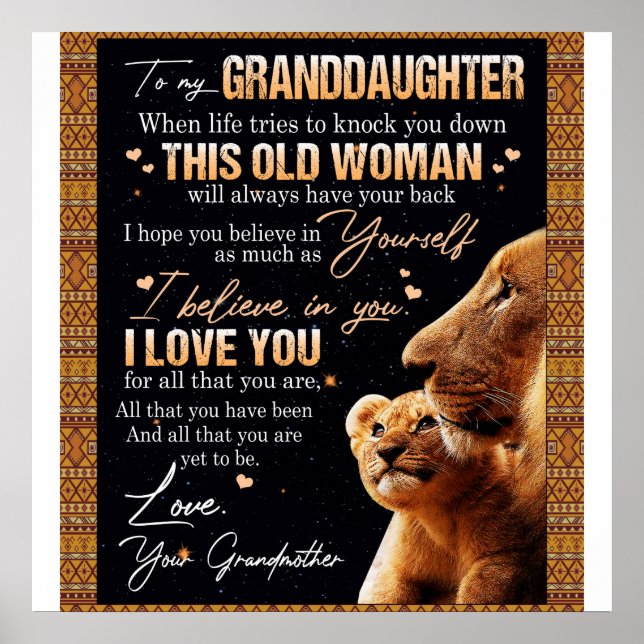 To My Granddaughter Gift From Grandma, Lion Lovers Poster (Front)