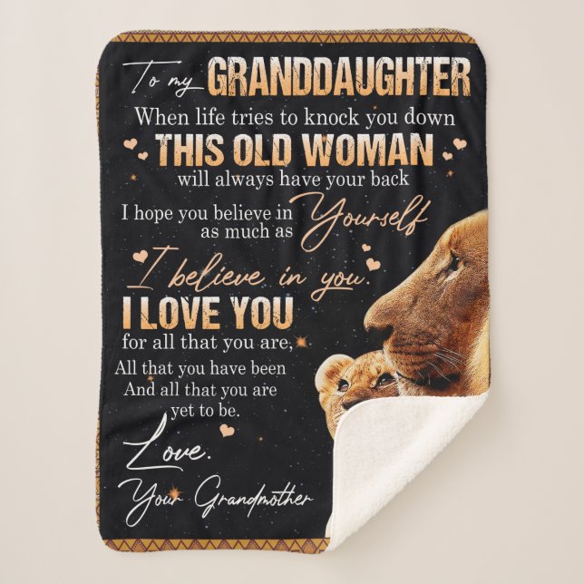 To My Granddaughter Gift From Grandma, Lion Lovers Sherpa Blanket (Front)